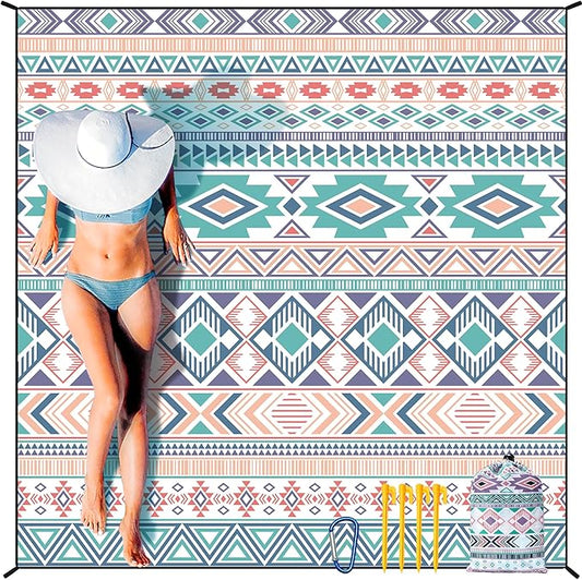 HIHOHO Beach Blanket Waterproof Sandproof Extra Large Beach Mat 79" X 83"/120"x108"for 1-8 Adults Quick Drying Durable Outdoor Picnic Mat for Beach Travel Camping Hiking