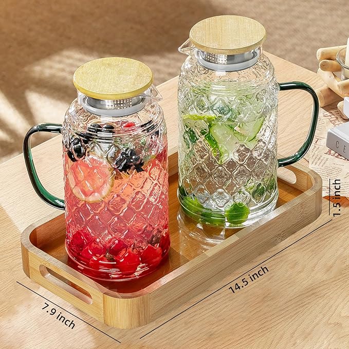 Buaic Glass Pitcher with Lid, 2 PACK 68 oz/2 Liter Vintage Water Pitcher With Serving Tray, Clear Borosilicate Glass Water Carafe for Cold Brew, Coffee, Lemonade, Iced Sun Tea,Beverage, Heat Resistant - Image 4