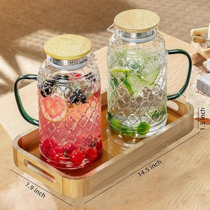 Buaic Glass Pitcher with Lid, 2 PACK 68 oz/2 Liter Vintage Water Pitcher With Serving Tray, Clear Borosilicate Glass Water Carafe for Cold Brew, Coffee, Lemonade, Iced Sun Tea,Beverage, Heat Resistant - Image 4