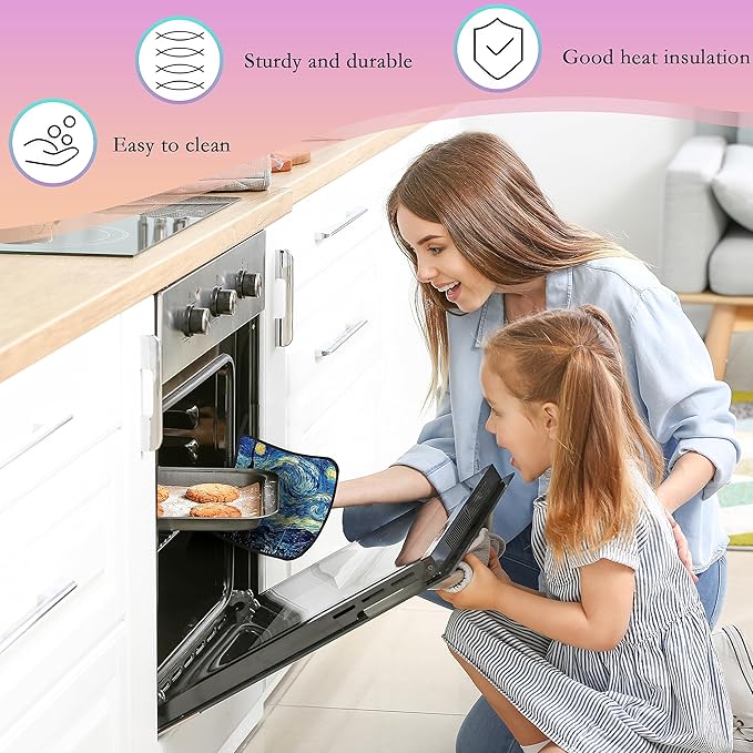 The Starry Night Oven Mitts and Pot Holders Kitchen Cooking Gloves 2 Pcs Set Heat Resistant Pad for Baking BBQ Home Decor
