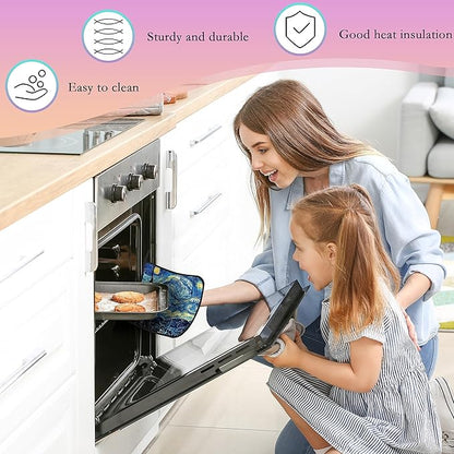 The Starry Night Oven Mitts and Pot Holders Kitchen Cooking Gloves 2 Pcs Set Heat Resistant Pad for Baking BBQ Home Decor