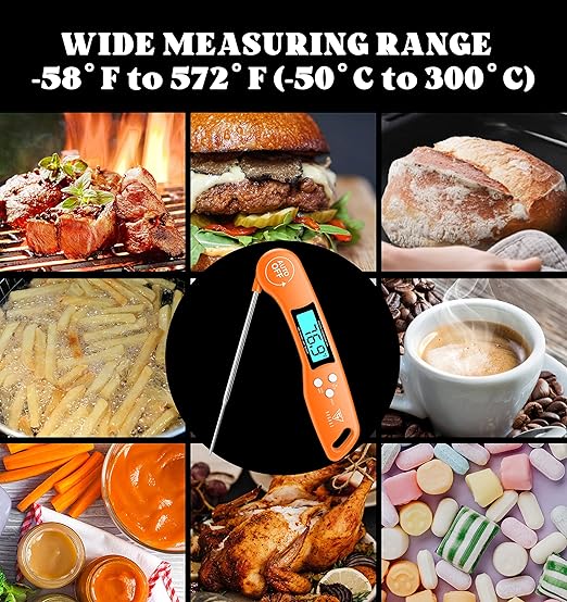 DOQAUS Digital Meat Thermometer, Instant Read Food Thermometer for Cooking with Backlit & Auto-Rotating Display, 4.6” Probe for Grilling, Baking, and Perfect BBQ - Orange - Image 7