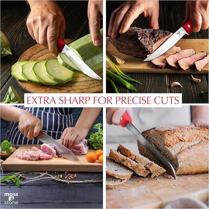 Moss & Stone 14 Pcs Knife Block Set Stainless Steel, Premium Forged Kitchen Knives Set with High-Carbon Blades, Ergonomic Handle, Sharp Blade, Rust Resistant, Modern Style for Home & Chef, Red - Image 6