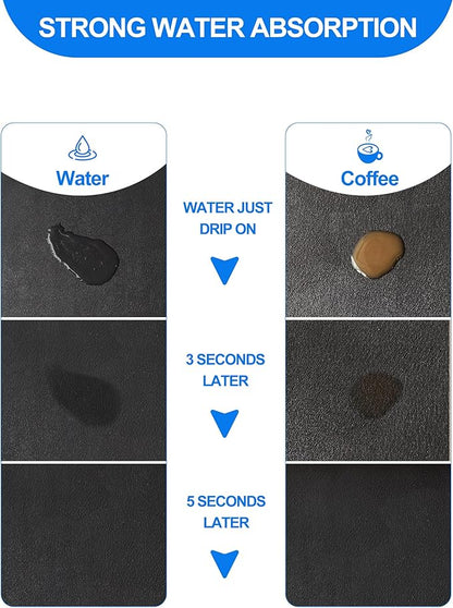 Dish Drying Mat for Kitchen Counter, 12"x19" Dish Drying Pad with Non-slip Rubber Backed, Hide Stain Anti Absorbent for Kitchen Counter, Drying Mat for Coffee Machine Dish Rack (Black) - Image 2