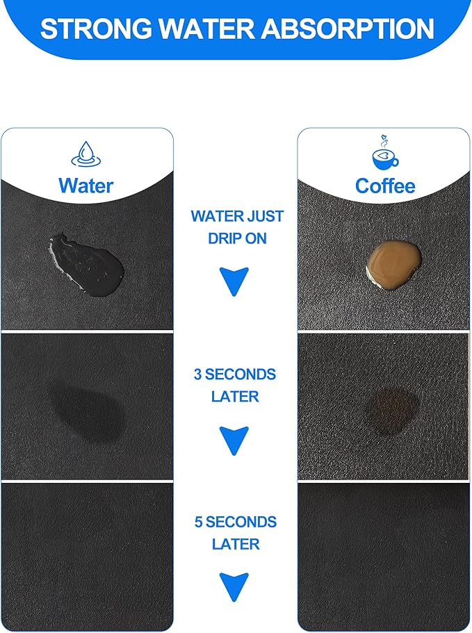 Dish Drying Mat for Kitchen Counter, 16"x24" Dish Drying Pad with Non-slip Rubber Backed, Hide Stain Anti Absorbent for Kitchen Counter, Drying Mat for Coffee Machine Dish Rack (Black) - Image 2