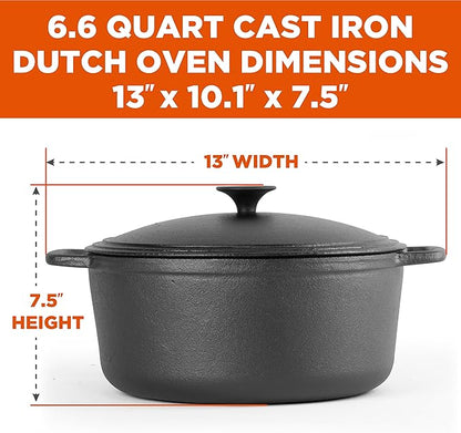 COMMERCIAL CHEF 6.6 Quart Cast Iron Dutch Oven with Dome Lid and Handles - Image 2
