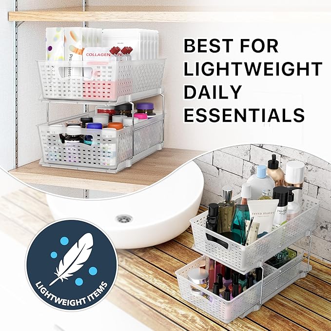 Simple Houseware 2 Tier Bathroom Organizer Tray Pull-Out Sliding Drawer/Under-Sink Storage, Clear - Image 7