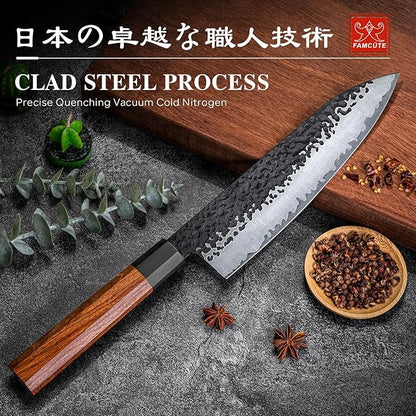 FAMCÜTE 8 Inch Japanese Knife, Hand Forged 5 Layers High Carbon 9CR18MOV Steel Rosewood Handle Chef Knife, Ultra Sharp Durable Professional Kitchen Knife, A Thoughtful Mothers Day Gifts for Mom - Image 2