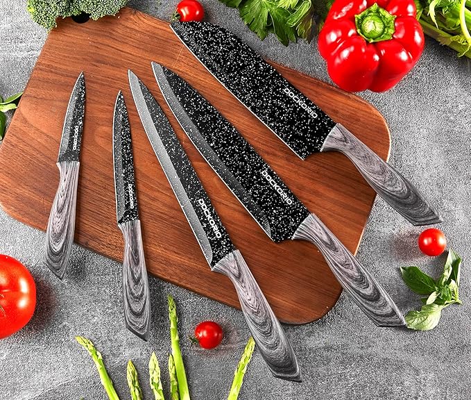 all in one Kitchen Knife Set with Block, 19 PCS High Carbon Stainless Steel Sharp Serrated Steak Knives Set, Chef Knives, Bread Knife, Scissor, Sharpener, - Image 2