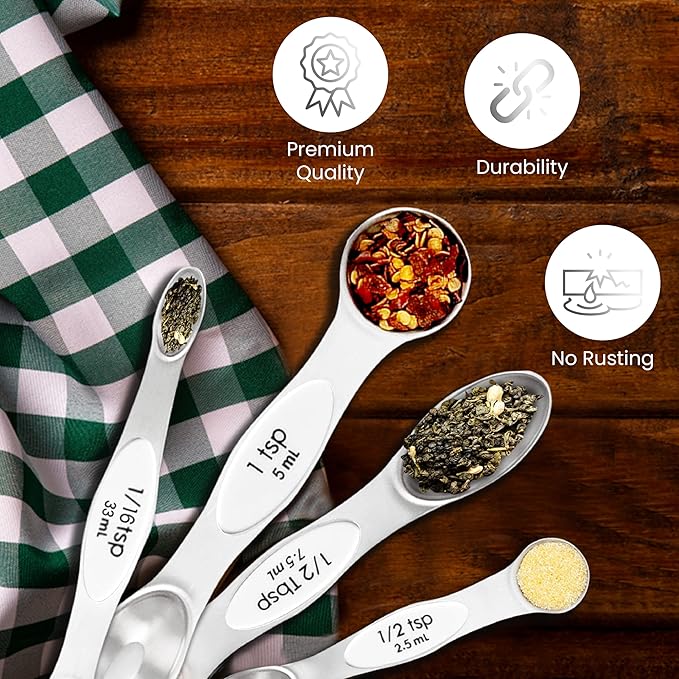 Magnetic Measuring Spoons Set of 9 Stainless Steel Dual-Sided Stackable Measuring Spoon Nesting Teaspoons Measuring Dry and Liquid Ingredients, Fits in Spice Jars Set of 9 (White) - Image 3