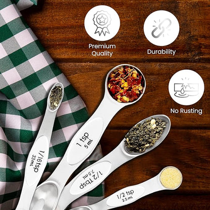 Magnetic Measuring Spoons Set of 9 Stainless Steel Dual-Sided Stackable Measuring Spoon Nesting Teaspoons Measuring Dry and Liquid Ingredients, Fits in Spice Jars Set of 9 (White) - Image 3