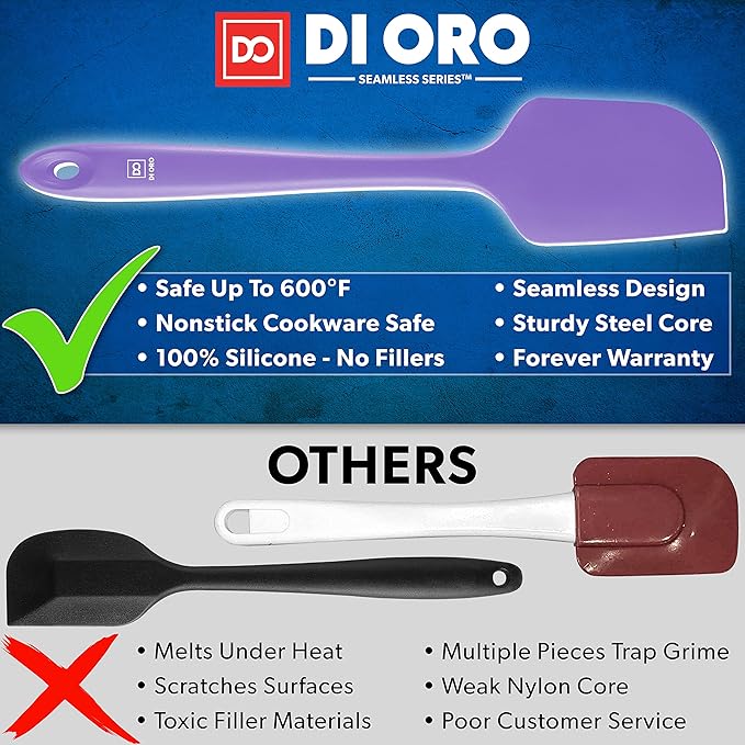 DI ORO Silicone Spatula Set - Rubber Kitchen Spatulas for Baking, Cooking, & Mixing - 600°F Heat-Resistant & BPA Free Silicone Scraper Spatulas for Nonstick Cookware - Dishwasher Safe (3pc, Lavender) - Image 2