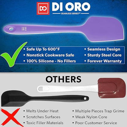 DI ORO Silicone Spatula Set - Rubber Kitchen Spatulas for Baking, Cooking, & Mixing - 600°F Heat-Resistant & BPA Free Silicone Scraper Spatulas for Nonstick Cookware - Dishwasher Safe (3pc, Lavender) - Image 2