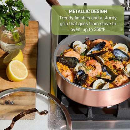 T-Fal Preserve Ceramic Nonstick Saute Pan with Lid 5.5 Qt, Oven and Broiler Safe up to 350°F Cookware, Frying Pan, Stay-Cool Handle, Skillet Pots and Pans, Rose Gold - Image 4