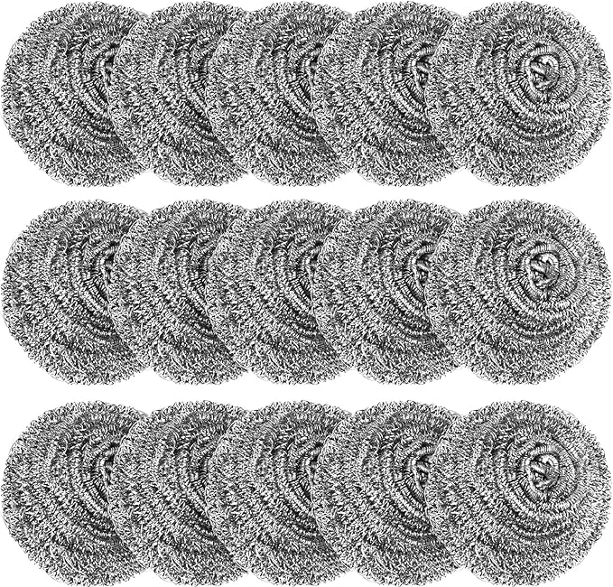 15 Pack Steel Wool Scrubber, Metal Kitchen Scrubbing Sponges, Dishwashing Scouring Pads Heavy Duty, Premium Stainless Steel Scrubbers for Cleaning Dishes Pots and Pans Bathroom Oven (Sliver) by VOPTON by VOPTON