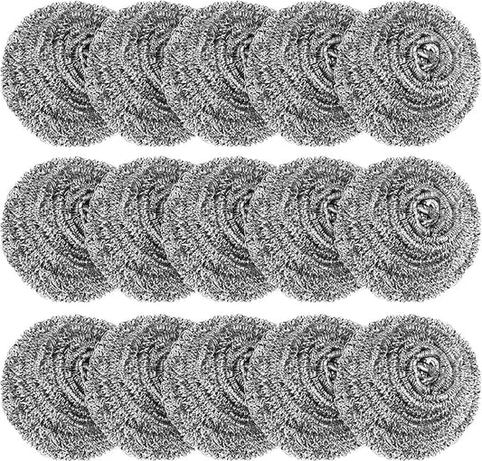 15 Pack Steel Wool Scrubber, Metal Kitchen Scrubbing Sponges, Dishwashing Scouring Pads Heavy Duty, Premium Stainless Steel Scrubbers for Cleaning Dishes Pots and Pans Bathroom Oven (Sliver) by VOPTON by VOPTON