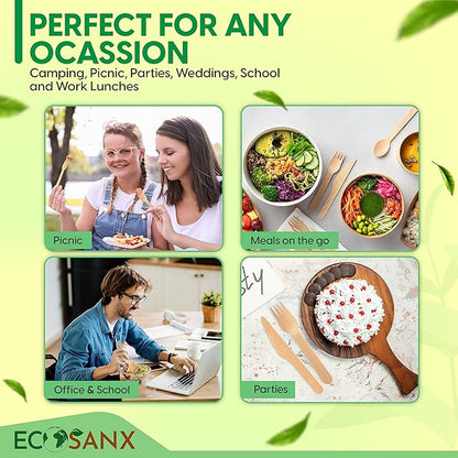 ECOSANX® 300 PCs Disposable Wooden Cutlery set 6.5" Splinter Free Compostable Utensils for party, Eco-Friendly, 100% All-Natural Bamboo Utensils set for picnic, Bamboo cutlery set for Events & More - Image 3