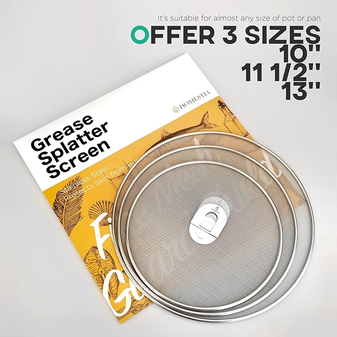 Homestia Splatter Screen for Kitchen, Stainless Steel Fine Mesh Splatter Screen for Frying Pan, 13” Grease Splatter Guard with Fold Flat Knob - Image 7
