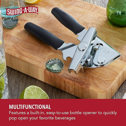 Swing-A-Way Portable Can Opener, Features an Ergonimic Handle for Optimal Comfort, and Built-in Bottle Opener for a 2-in-1 Tool, Durable Cutting Wheel, Black - Image 3