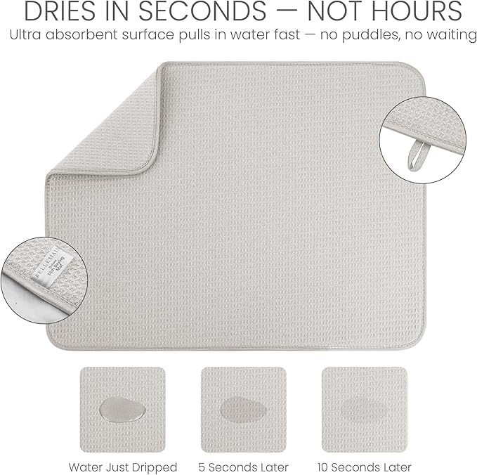 Bellemain XL Dish Mat Microfiber Dish Drying Mat, Super absorbent (Light Grey, 17" x 24") - Image 3