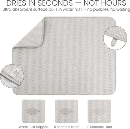 Bellemain XL Dish Mat Microfiber Dish Drying Mat, Super absorbent (Light Grey, 17" x 24") - Image 3