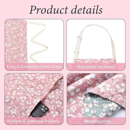 Aoomzoon Kitchen Aprons for Women with 2 Pockets,Double Sided Vintage Adjustable Apron for Gardening Cooking Arting Painting - Image 3