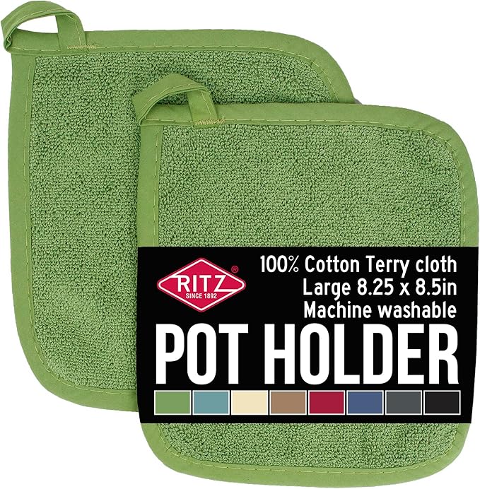 RITZ Terry Potholder & Hot Pad: Unparalleled Heat Resistant, Durable 100% Cotton – Ergonomically Designed for Optimal Grip – Easy-Care Machine Washable – 2-Pack, Cactus by Ritz+Foodservice
