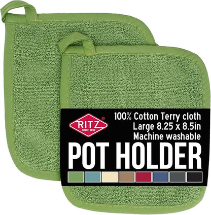 RITZ Terry Potholder & Hot Pad: Unparalleled Heat Resistant, Durable 100% Cotton – Ergonomically Designed for Optimal Grip – Easy-Care Machine Washable – 2-Pack, Cactus by Ritz+Foodservice