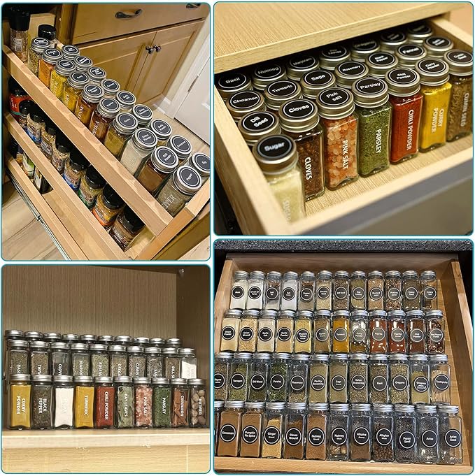 Antimbee 40-Pack 3.5 OZ Glass Spice Jars with 324 Labels, Shaker Lids and Airtight Metal Caps, Empty Reusable Square Seasoning Bottles, Spice Storage Containers, Marker and Stainless Steel Funnel - Image 4