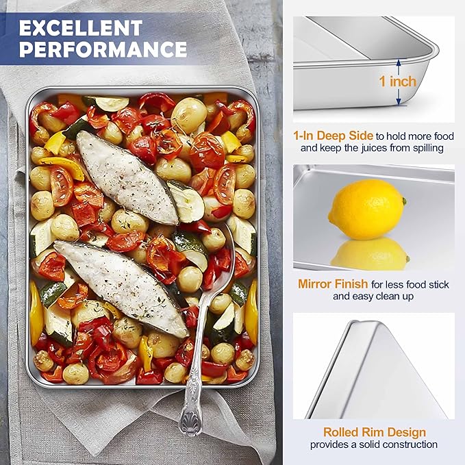 12.5 Inch Baking Sheet Pan with Rack Set, Joyfair Stainless Steel Toaster Oven Pans Tray & Cooling Racks for Cookie/Jelly Roll/Bacon/Meat, Commercial Metal & Rust-free, Dishwasher Safe - Image 3