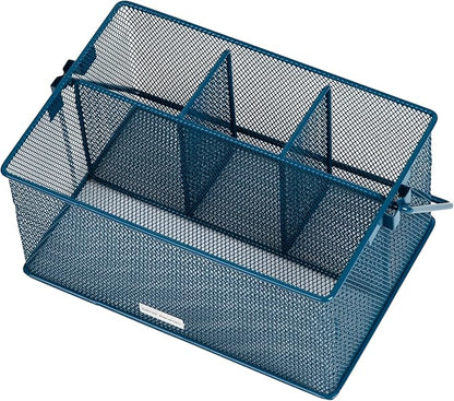 Mind Reader Multi-purpose Storage Caddy with Handle, Desktop Organizer, Cutlery Holder, 4 Compartments, Metal Mesh, Turquoise - Image 5