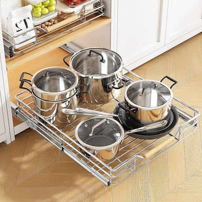 Pull out Cabinet Organizer, 12"W X 21"D, Heavy Duty Smooth Sliding Under Cabinet Shelves for Pots and Pans, Full-Extension Roll out Drawers, Slide out Organization for Home Kitchen Pantry - Image 2