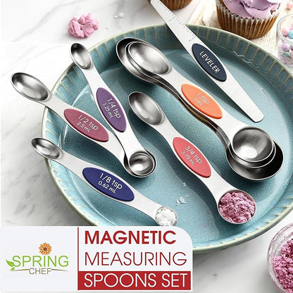 Spring Chef Stainless Steel Magnetic Measuring Spoons Set of 8 with Leveler, Nesting Teaspoon & Tablespoon Measuring Spoons, Kitchen Gadgets for Baking & Cooking, Fits in Spice Jars - Mountain Sunrise - Image 7