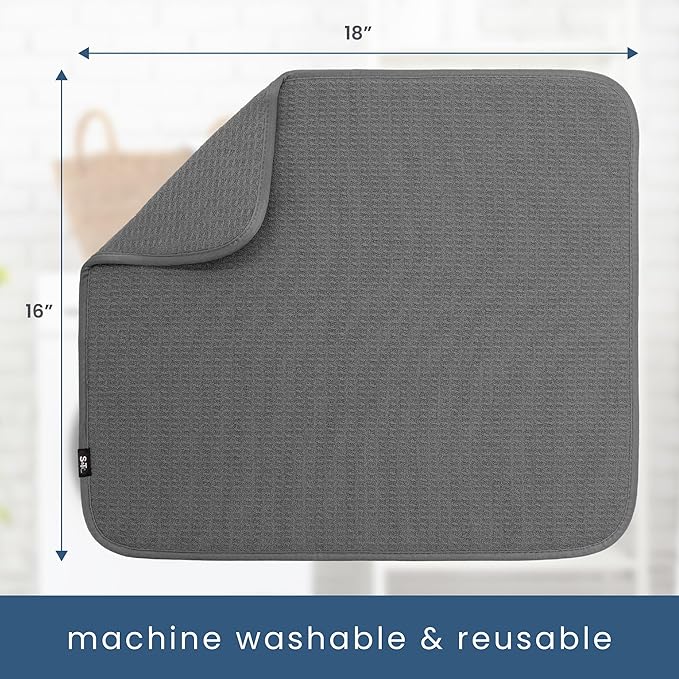 S&T INC. Dish Drying Mat 2 Pack, 16” x 18”, Absorbent Microfiber Kitchen Counter Mat, Dish Drying Pad for Dishes, Utensils, Pots and Pans, Large, Charcoal Grey - Image 6