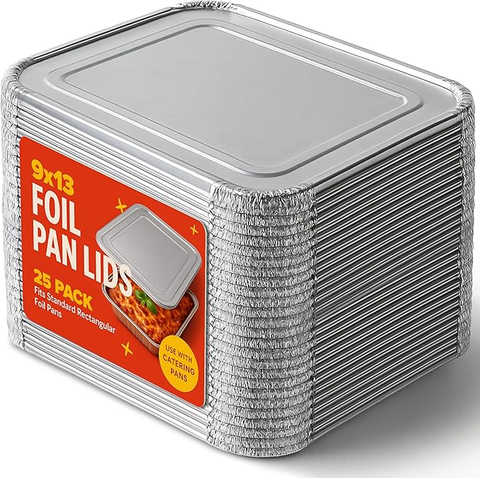Stock Your Home 9x13 Disposable Baking Pan Covers (25 Pack) Heavy-Duty Aluminum Cake Pans Lids, Sturdy, Sealable Covers for Food Containers, Leak-Free + Safe Transport & Storage For Catering by StockYourHome