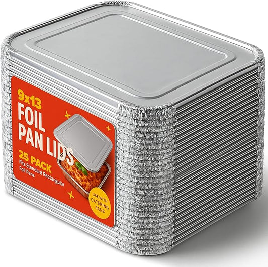 Stock Your Home 9x13 Disposable Baking Pan Covers (25 Pack) Heavy-Duty Aluminum Cake Pans Lids, Sturdy, Sealable Covers for Food Containers, Leak-Free + Safe Transport & Storage For Catering by StockYourHome