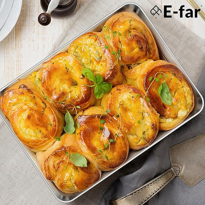 E-far Small Baking Sheet Set of 2, 10.5”x8.3” Stainless Steel Cookie Sheets Pans, Compact Non-toxic Metal Toaster Oven Trays for Cake, Healthy & Rust Free, Mirror Finish & Dishwasher Safe - Image 7