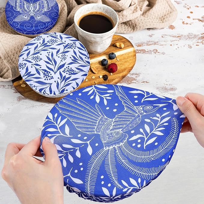 5 Pieces Bowl Covers Reusable, 5 Size Elastic Cloth Bowl Covers for Bread Proofing Stretch Food Covers Washable for Food Fruits Leftover (Batik Bird) - Image 3