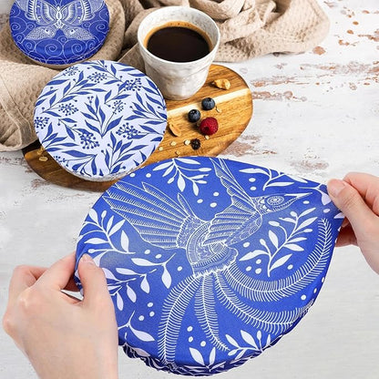 5 Pieces Bowl Covers Reusable, 5 Size Elastic Cloth Bowl Covers for Bread Proofing Stretch Food Covers Washable for Food Fruits Leftover (Batik Bird) - Image 3