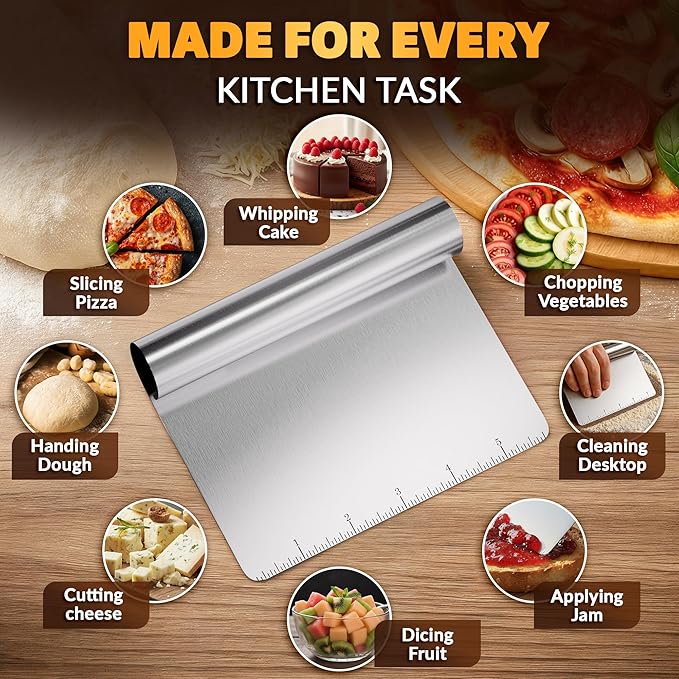 Bench Scraper Kitchen – Multipurpose Pastry Scraper Tool with Measurement Marks for Even Portions, Stainless Steel Build, Ergonomic Grip for Better Control – Pizza, Cookie & Bread Dough Cutter Tool - Image 5
