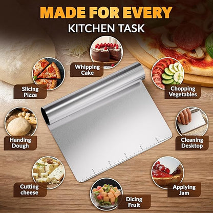 Bench Scraper Kitchen – Multipurpose Pastry Scraper Tool with Measurement Marks for Even Portions, Stainless Steel Build, Ergonomic Grip for Better Control – Pizza, Cookie & Bread Dough Cutter Tool - Image 5