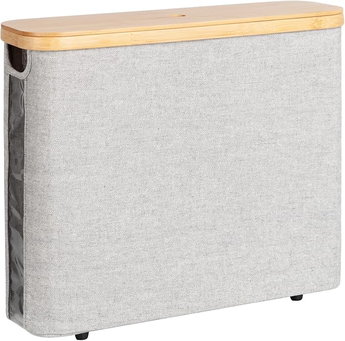StorageWorks Toilet Paper Storage with Bamboo Lid, Toilet Paper Holder Basket for Up to 9 Mega or 12 Regular Size Rolls, Medium Paper Storage Baskets for Bathroom, Grey, 1 Pack