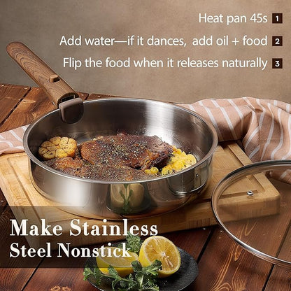 CAROTE 13 PCS Tri-Ply Stainless Steel Cookware Set with Detachable Handle, Pots and Pans Set, Induction Kitchen Cooking Sets, RV/Camping Cookware, Oven Safe - Image 4