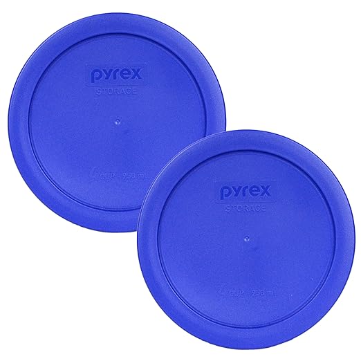 Pyrex Light Blue 4 Cup Round Storage Cover #7201-PC for Glass Bowls - 2 Pack by Pyrex