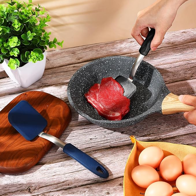 Silicone Cookie Spatula Turner 2 Pack Mini Brownie Spatula Flexible Kitchen Small Silicone Turner for Nonstick Cookware Heat Resistant No Scratch Flipper for Egg Pancake(Black,Blue) - Image 7