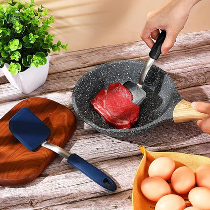 Silicone Cookie Spatula Turner 2 Pack Mini Brownie Spatula Flexible Kitchen Small Silicone Turner for Nonstick Cookware Heat Resistant No Scratch Flipper for Egg Pancake(Black,Blue) - Image 7