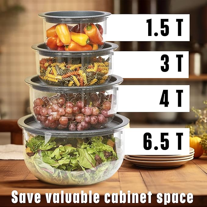 Buddeez Tritan™ Bowl Set 8 Piece - Crystal Clear Nesting Storage Bowls for Kitchen - BPA Free Mixing Bowls with Lids - Image 4