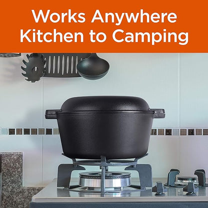 Commercial Chef 2-in-1 5-Qt. Dutch Oven with 10.25-Inch Skillet Lid, Pre-Seasoned Cast Iron, Works on All Cooktops Including Induction, Outdoor Cookware for Campfires or Grills, CHFL508 - Image 4
