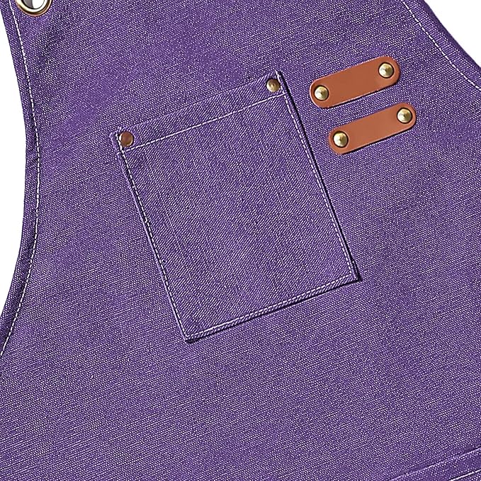AFUN Chef Aprons for Men Women with Oversized Pockets, 16-Ounce Cotton Canvas Cross Back Heavy Duty Work Apron (Purple) - Image 4