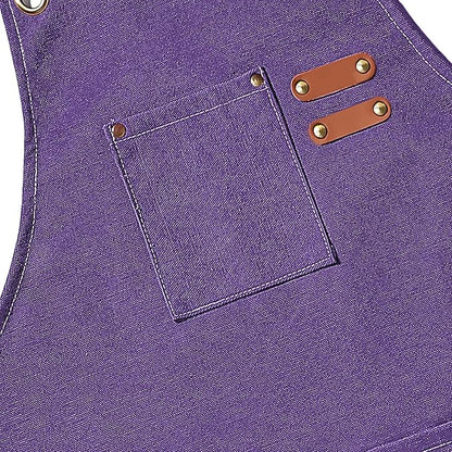 AFUN Chef Aprons for Men Women with Oversized Pockets, 16-Ounce Cotton Canvas Cross Back Heavy Duty Work Apron (Purple) - Image 4